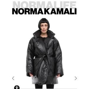 NORMA KAMALI Coat 2X Sleeping Bag Car‎ Coat Puffer Packable Belted Snap Closure